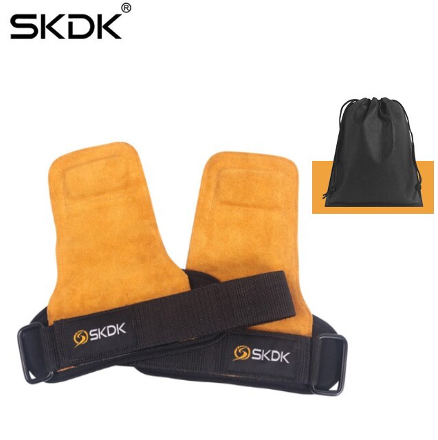 SKDK Grips Cowhide Weight Lifting Gloves Gym Fitness Grip Pads Wrist Wraps Support Crossfit Deadlifts Training Gloves
