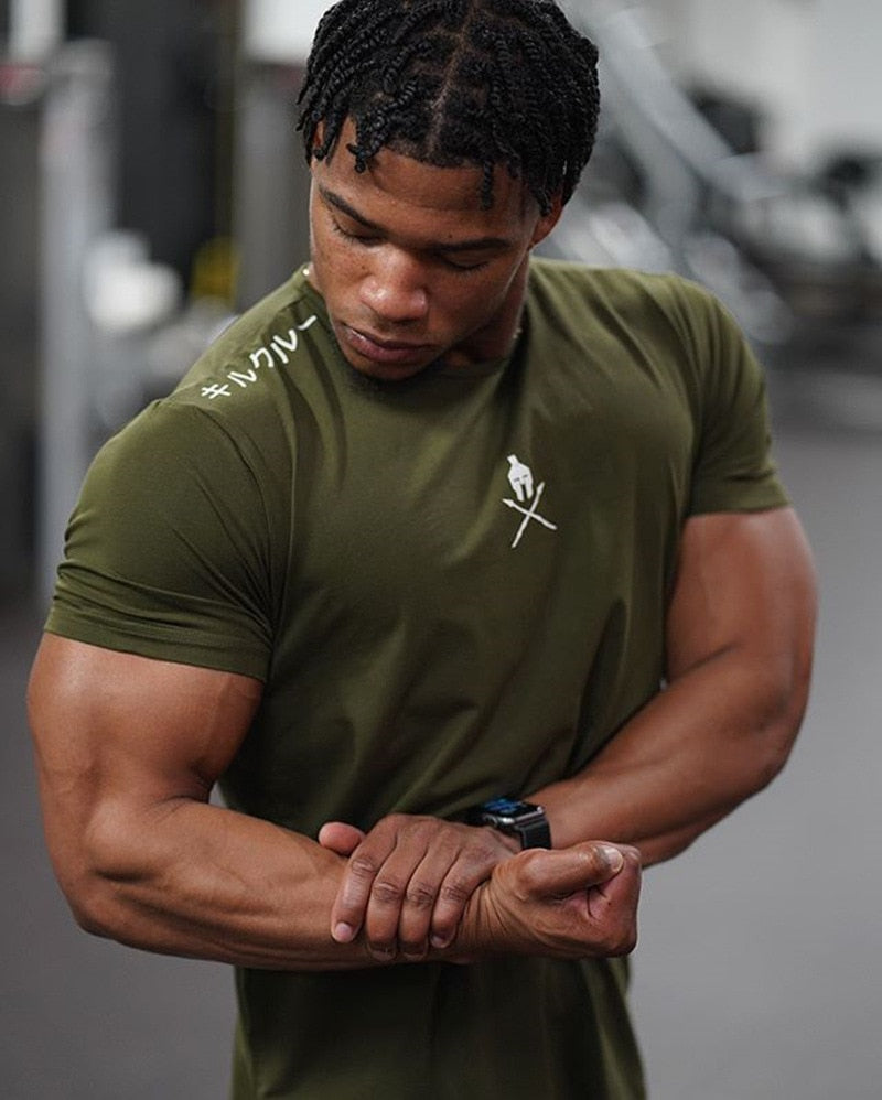 Men T Shirts Fashion Summer Bodybuilding Letter Printed Tshirt Men GYM Fitness Workout O-Neck Show Muscle