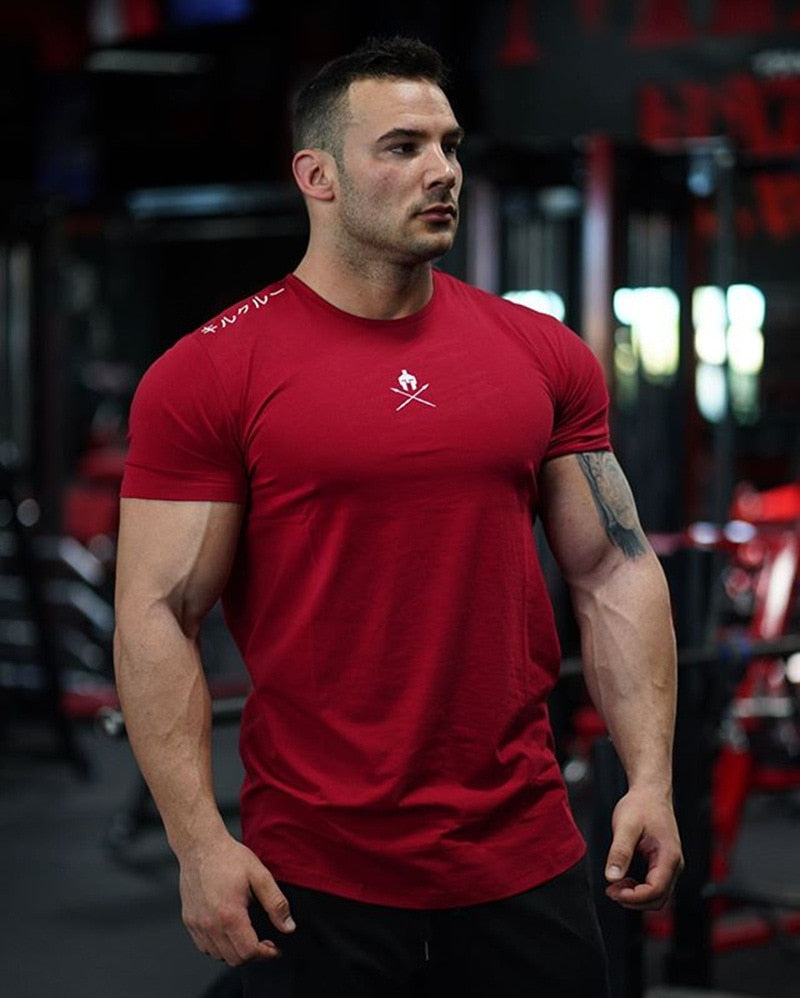 Men T Shirts Fashion Summer Bodybuilding Letter Printed Tshirt Men GYM Fitness Workout O-Neck Show Muscle