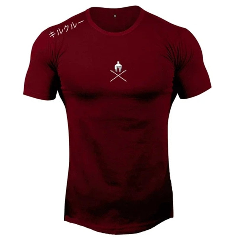 Men T Shirts Fashion Summer Bodybuilding Letter Printed Tshirt Men GYM Fitness Workout O-Neck Show Muscle
