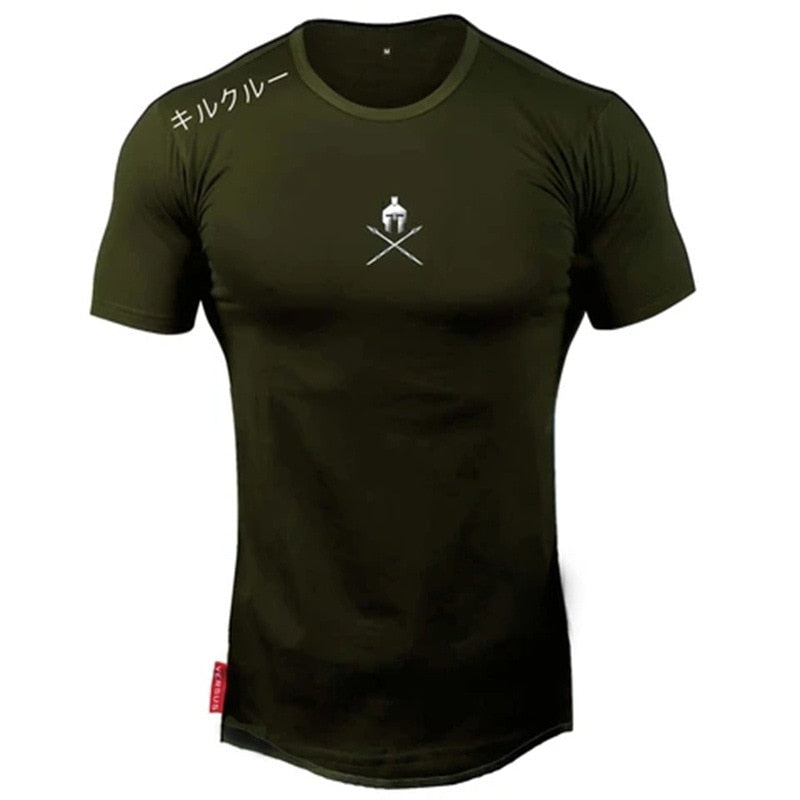 Men T Shirts Fashion Summer Bodybuilding Letter Printed Tshirt Men GYM Fitness Workout O-Neck Show Muscle