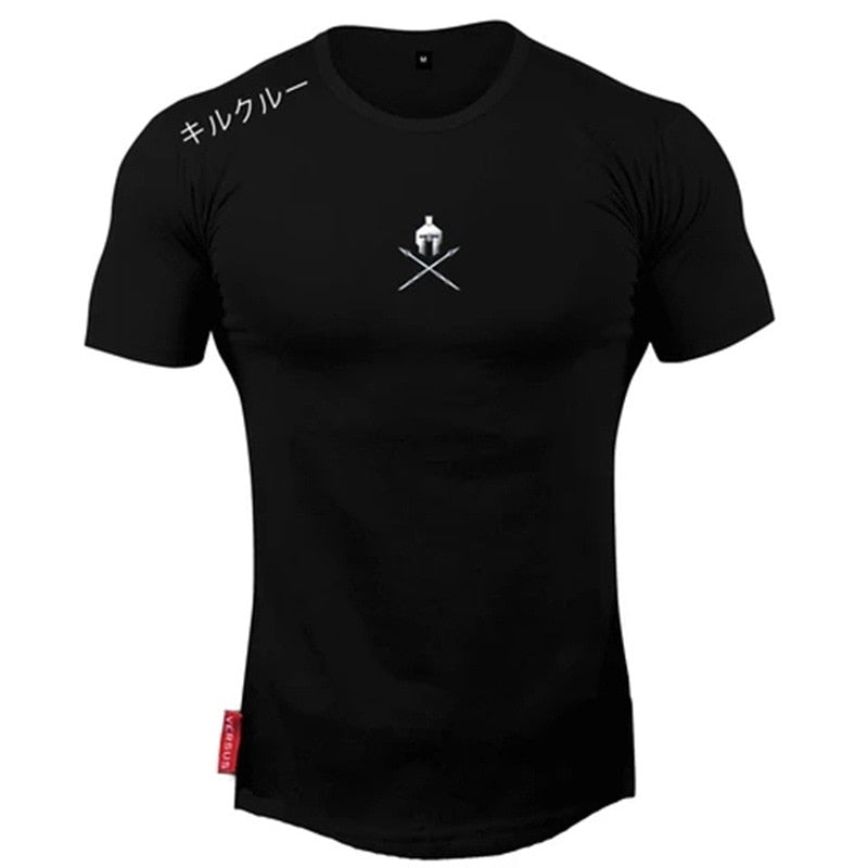 Men T Shirts Fashion Summer Bodybuilding Letter Printed Tshirt Men GYM Fitness Workout O-Neck Show Muscle