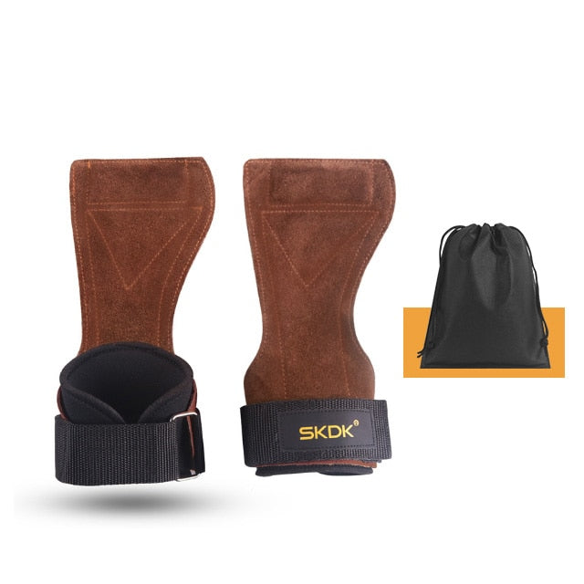 SKDK Grips Cowhide Weight Lifting Gloves Gym Fitness Grip Pads Wrist Wraps Support Crossfit Deadlifts Training Gloves