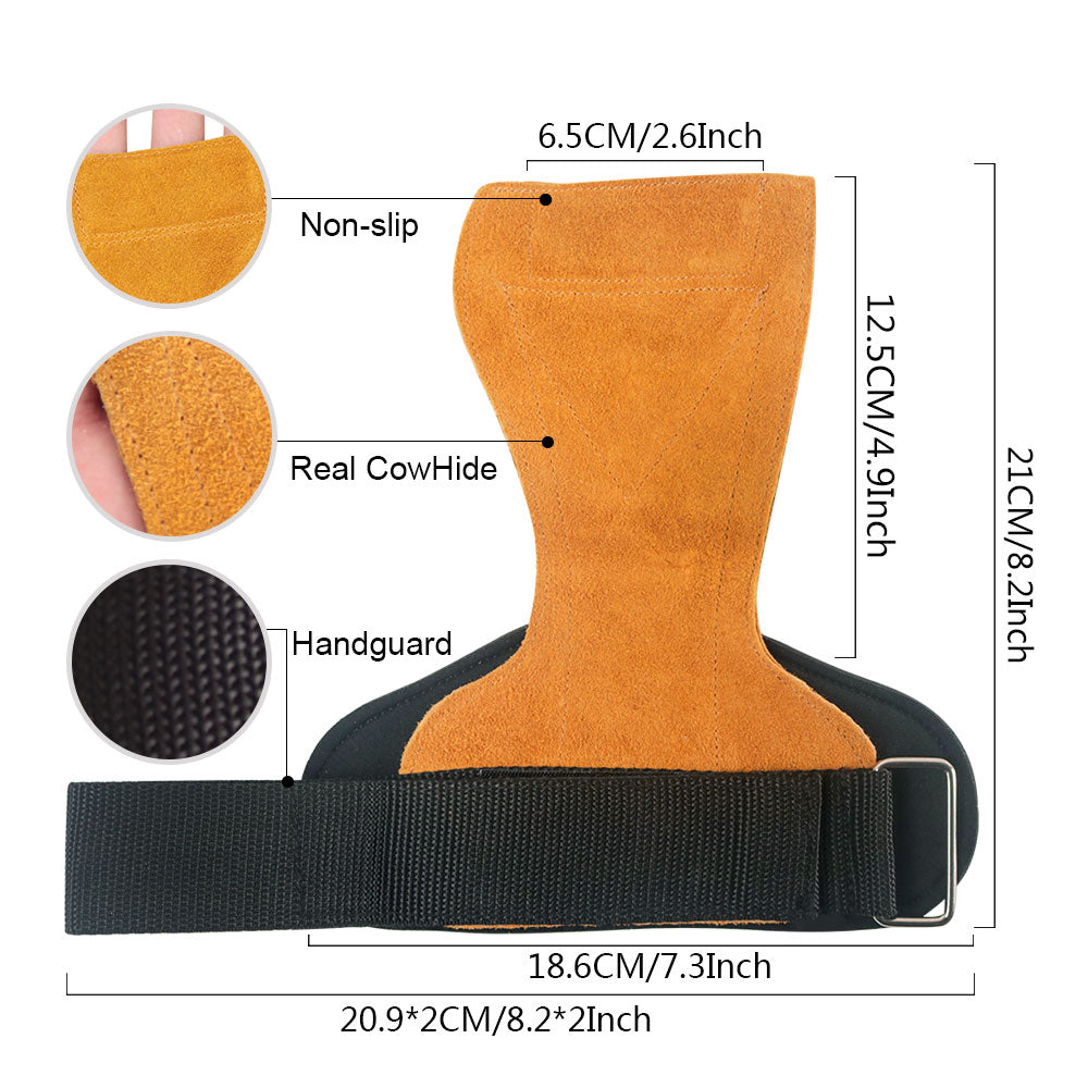 SKDK Grips Cowhide Weight Lifting Gloves Gym Fitness Grip Pads Wrist Wraps Support Crossfit Deadlifts Training Gloves